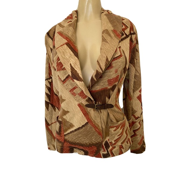 Ralph Lauren Jeans Geometric Lightweight Jacket Blazer Knit Cotton Brown… - Picture 1 of 5